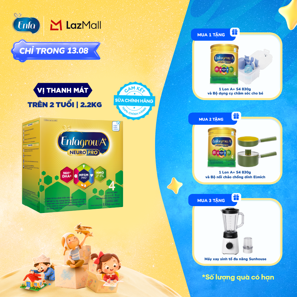 [TỪ 13/08] Sữa bột Enfagrow A+ Neuropro 4 2.2kg với DHA giúp phát triển não bộ cho bé từ 2-6 tuổi - Kiểm tra Quà trong giỏ hàng