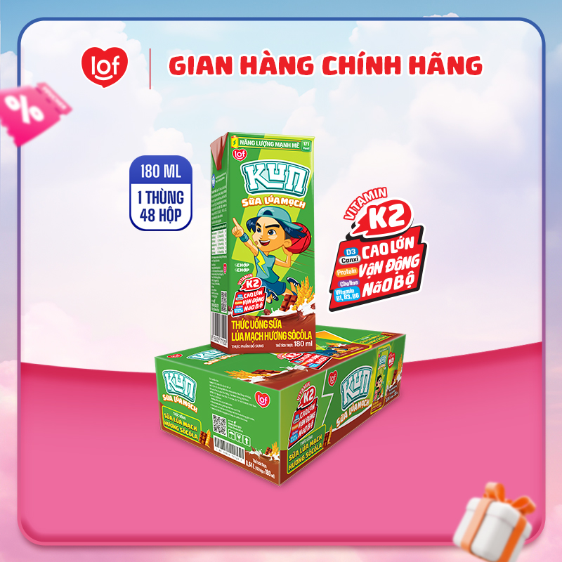 Sữa lúa mạch KUN vị socola thùng 48 hộp x 180ml