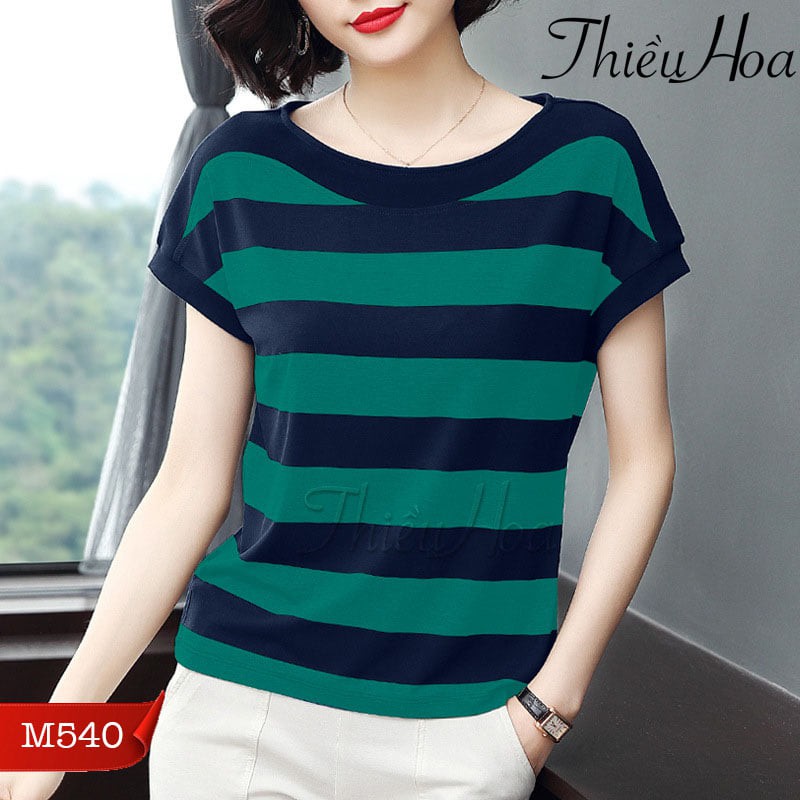 Áo Thun Nữ Trung Niên Chất Thun Cotton Họa Tiết Sọc Ngang 3 Màu Cực Đẹp M540  Thời Trang Thiều Hoa