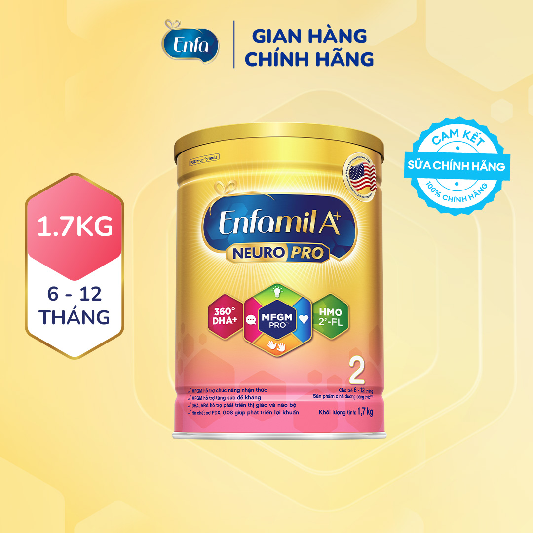 Sữa bột Enfamil A+ NeuroPro 2 Vị thanh mát 2FL HMO với dưỡng chất DHA & MFGM cho trẻ từ 6 –12 tháng tuổi– 1.7kg