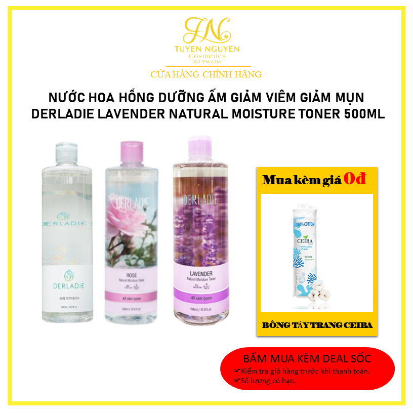 [Hcm]Nước Hoa Hồng Dưỡng Ẩm Giảm Viêm Giảm Mụn Derladie Lavender Natural Moisture Toner 500Ml