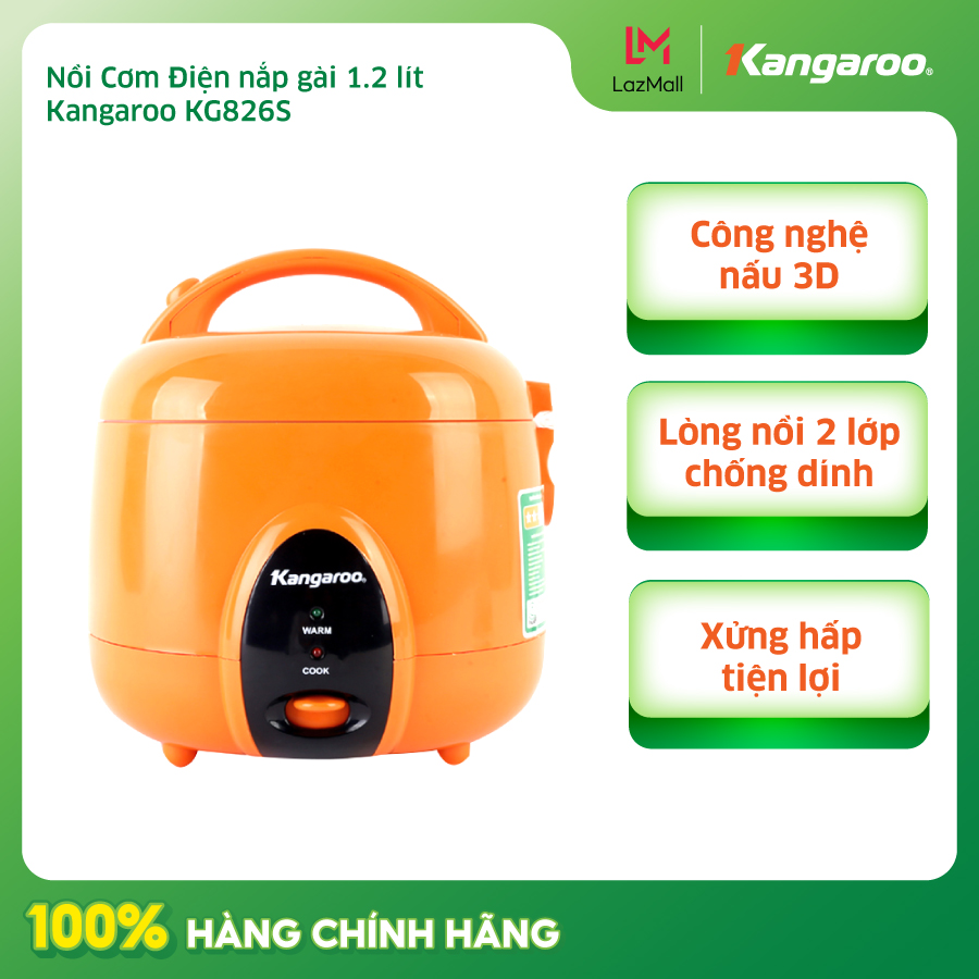 Nồi cơm điện Kangaroo 1.2 lít KG826S chính hãng-1.2 lít Số người ăn 2 - 4 người Công suất:  500 W Lò