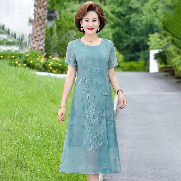 Váy đầm trung niên nữ đẹp V54 áo đầm dáng dài kiểu thời trang mùa hè xuân thu mặc dự tiệc dạ hội cao