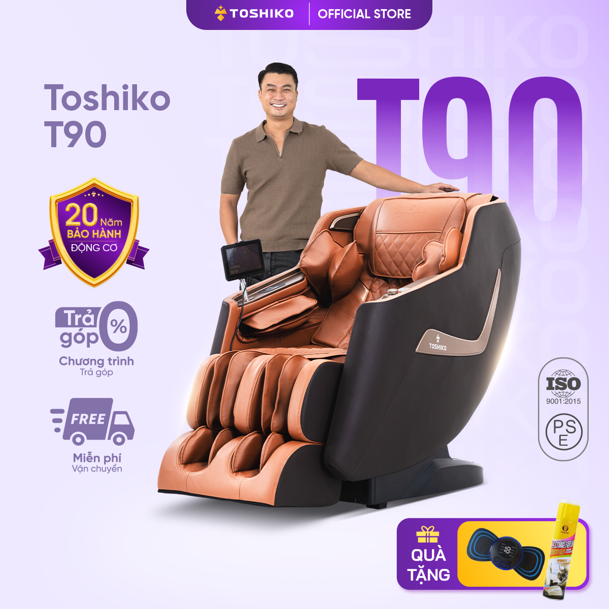 Ghế Massage Toàn Thân Toshiko T90 - Đen Xám, Kích thước 735x1350x1000mm, Trọng lượng 67kg