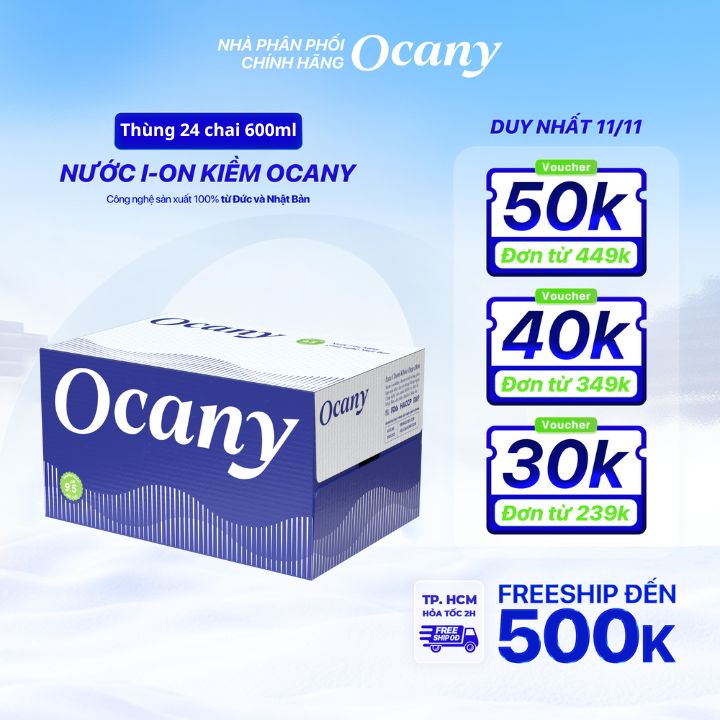 Nước uống ion kiềm Alkaline Ocany chai 600ml thùng 24