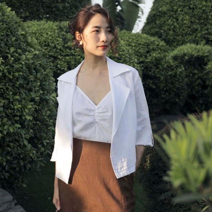 Áo khoác nhẹ nữ Linen Premium cổ ve vuông tay lỡ kiểu dáng blazer thích hợp hè thu