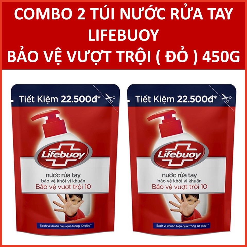 Combo 2 Túi Nước Rửa Tay Lifebuoy Bảo Vệ Vượt Trội 10 (Đỏ) 450Gx2