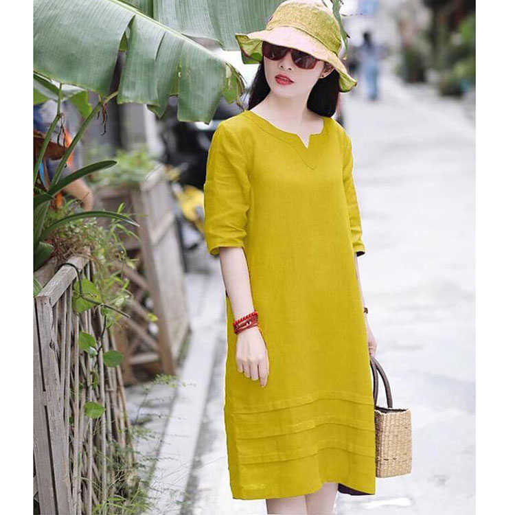 HOÀN TIỀN 15% - Đầm suông linen tay lỡ cổ phát V chất vải linen tự nhiên mềm mát thời trang xuân hè 2021