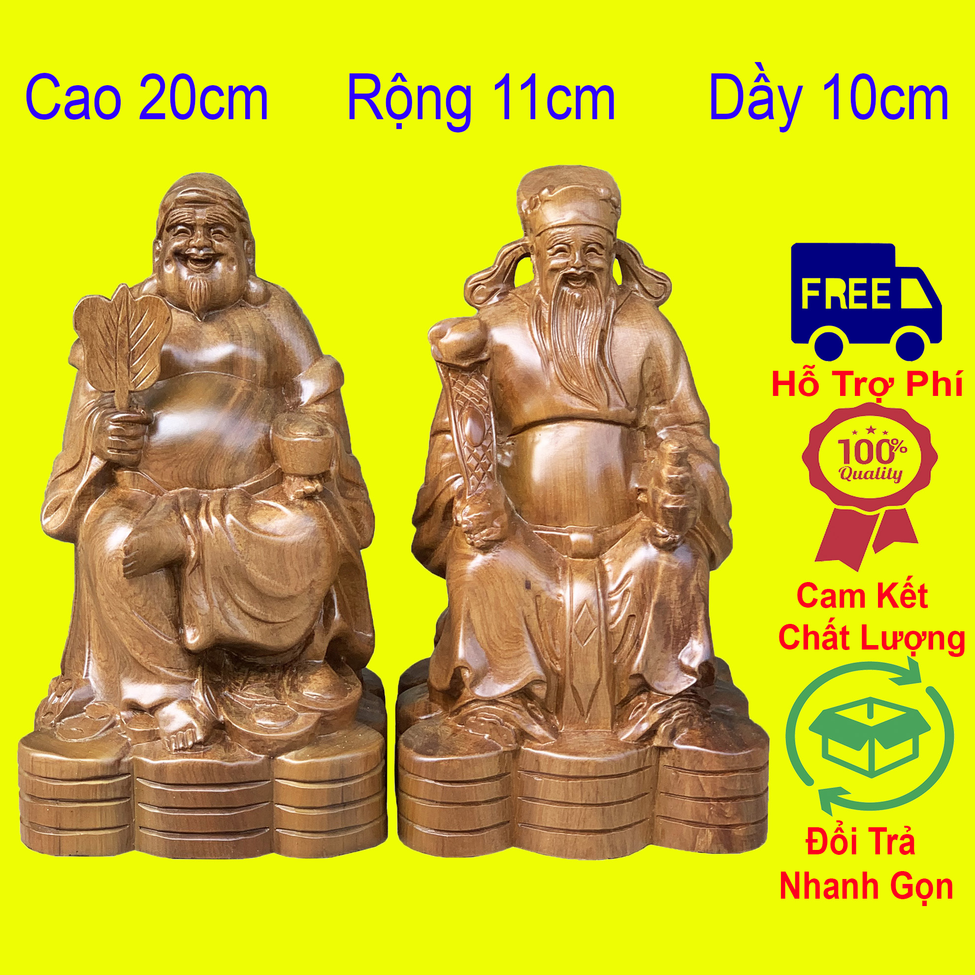 Cặp tượng thần tài thổ địa cao 20cm gỗ bách xanh cực đẹp