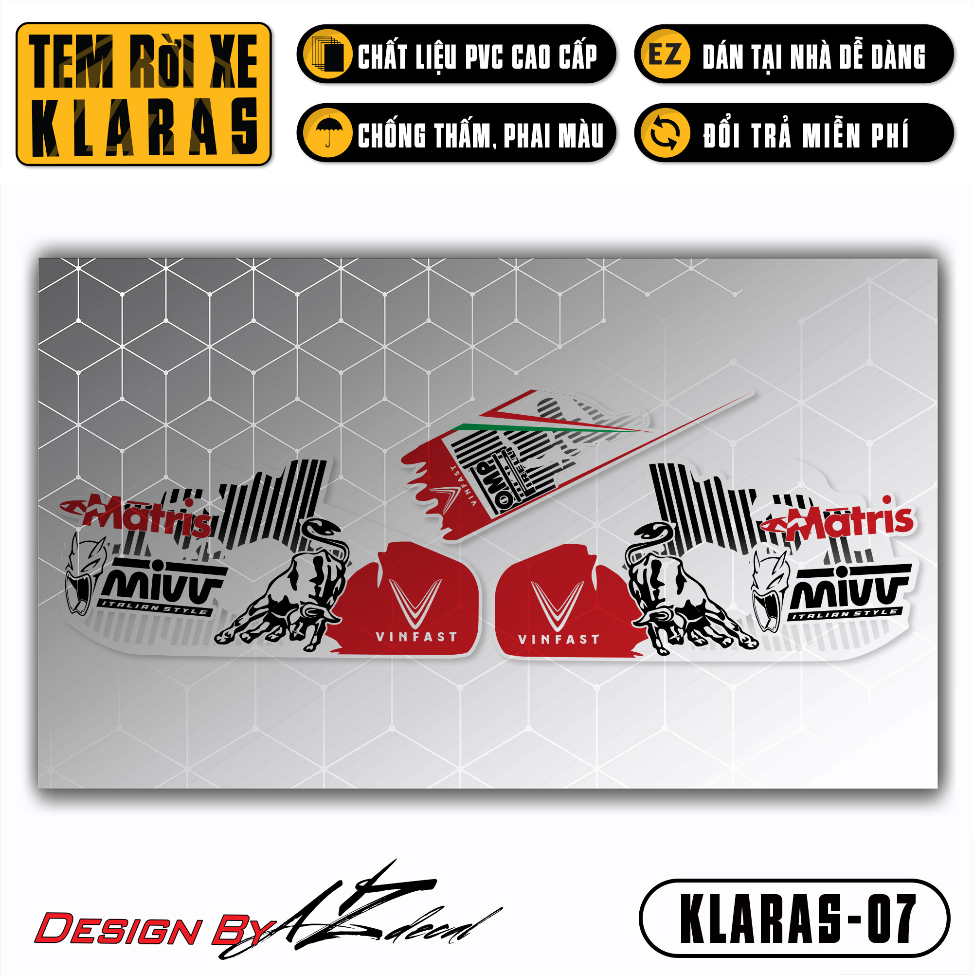 Tem Rời Klara S Vinfast Thiết Kế Matris | KLARAS-07 | Team Decal Hình Dán Xe Máy Đẹp Chất Dễ Dán Tại