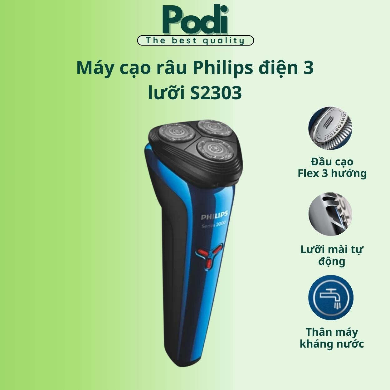 Máy Cạo Râu Philips S2303 - Xanh Đen, Pin Sạc 40 Phút, Cạo Khô & Ướt