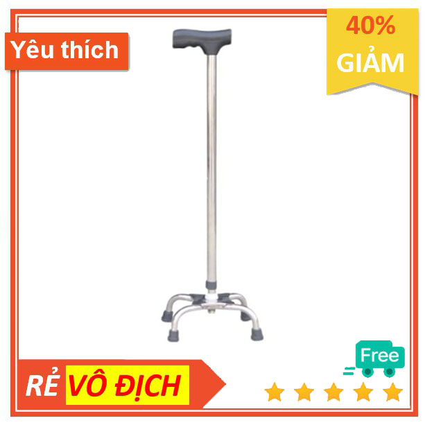 Gậy 4 chân inox cho người già người yếu tập vật lí trị liệu phục hồi chức năng tăng giảm chiều cao được Cường Thịnh Medical