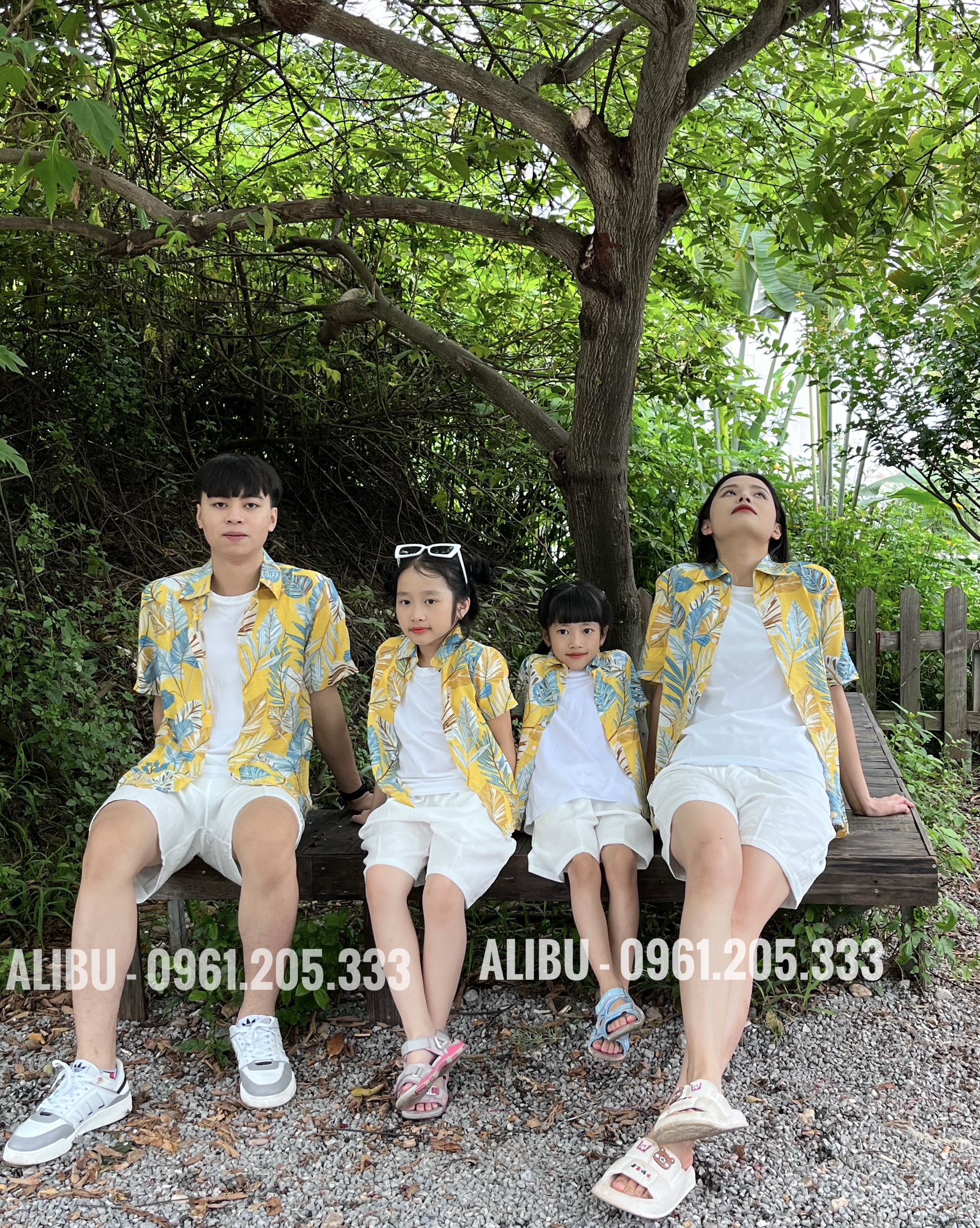 Bộ sơ mi hoa quả hawai đi biển lụa đũi cao cấp quần áo  nhóm nam nữ gia đình du lịch - ALCADO