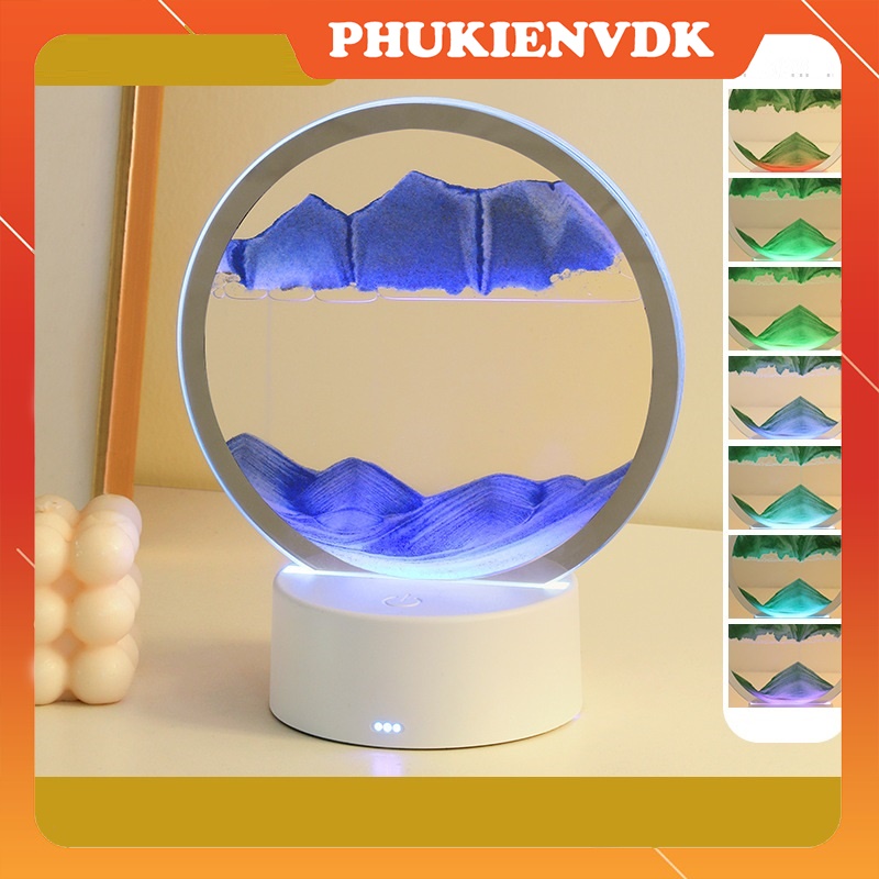 Tranh Cát Chuyển Động 3D Đèn Led Cảm Ứng Đổi 7 Màu Đèn Ngủ Để Bàn Trang Trí