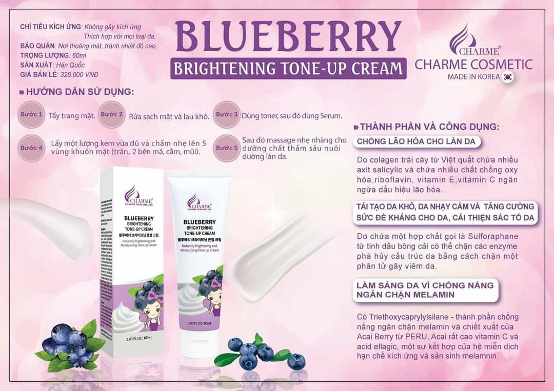 Kem Dưỡng Trắng Da Blueberry Brightening Tone - Up Cream Dạng Típ