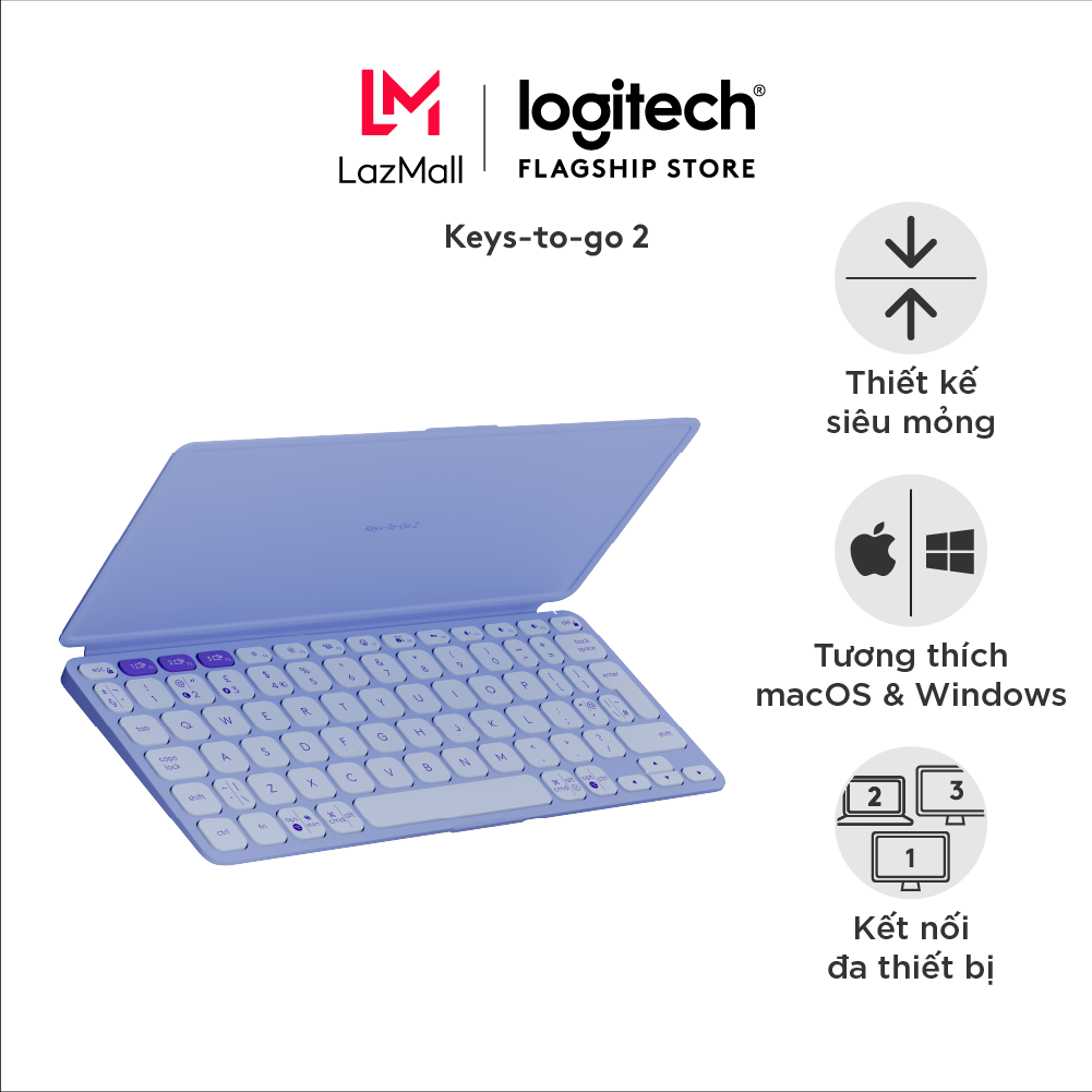 Bàn phím Bluetooth Logitech Slim Keys To Go 2 - Siêu mỏng nhẹ 222g kết nối đa thiết bị Windows MacOS