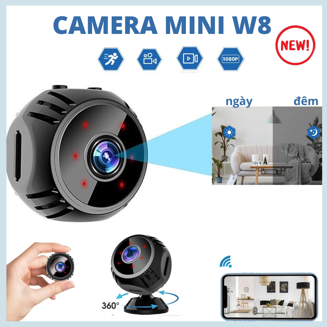 Camera Mini Wifi Siêu Nhỏ W8 Chính Hãng Có Hồng Ngoại Quay Ban Đêm Giám Sát Từ Xa Truyền Tải Hình Ảnh Sắc Nét Độ Phân Giải 1080p
