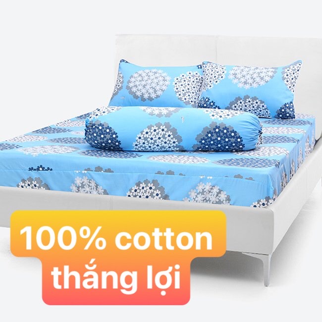 Bộ Drap gối 100% vải  Cotton THẮNG LỢI 4 món {chuẩn logo cty}