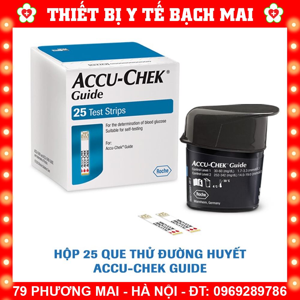 Hộp 25 Que Thử Đường Huyết Accu - Chek Guide Date Xa, Nk Chính Ngạch, Tem Niêm Phong, Tem Phụ Tv - Hộp 25 Que