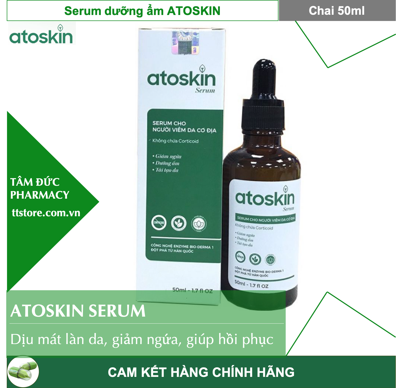 [HCM]Serum Dưỡng Ẩm ATOSKIN [Chai 50ml] - ATOSKIN SERUM - Dành cho người viêm da cơ địa [atokin]