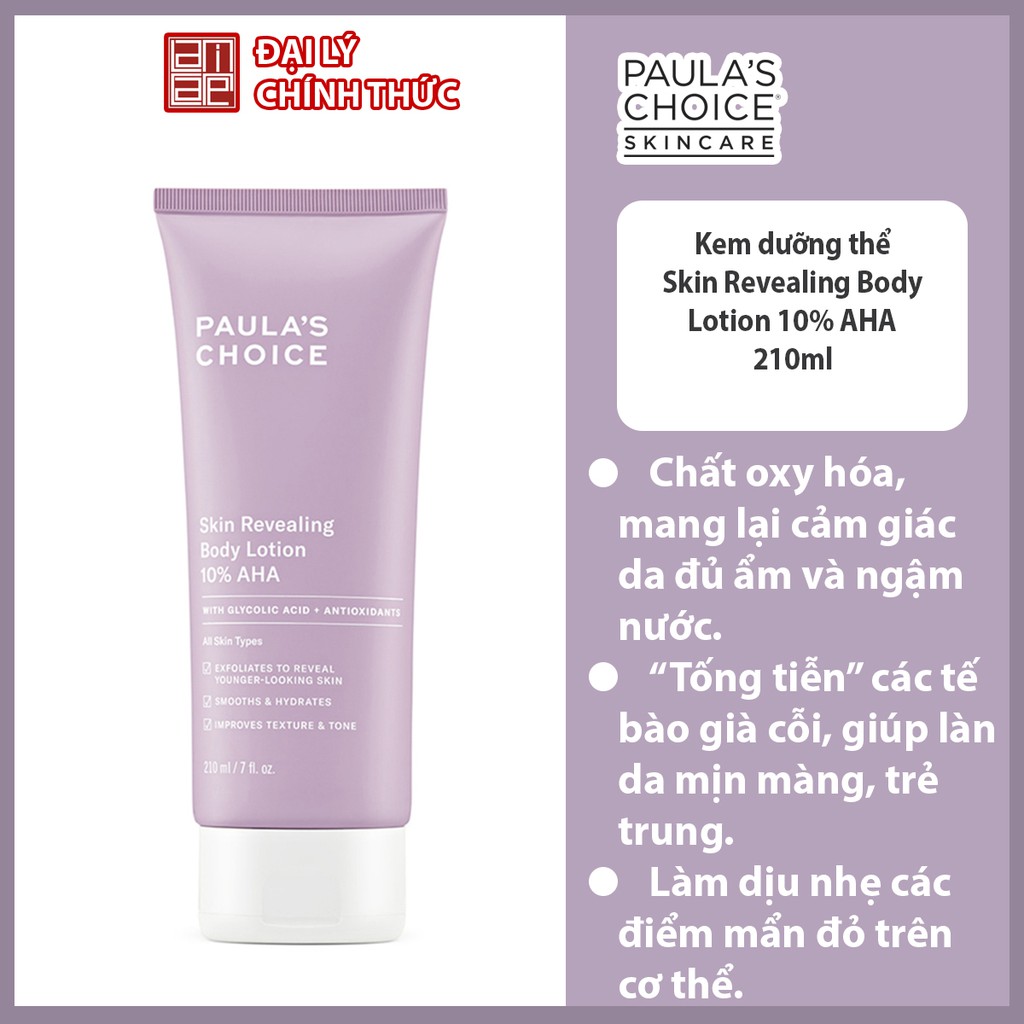 [Hàng công ty] Kem dưỡng thể làm sáng da chứa 10% AHA Paulas Choice Skin Revealing Body Lotion 10% AHA 210ml
