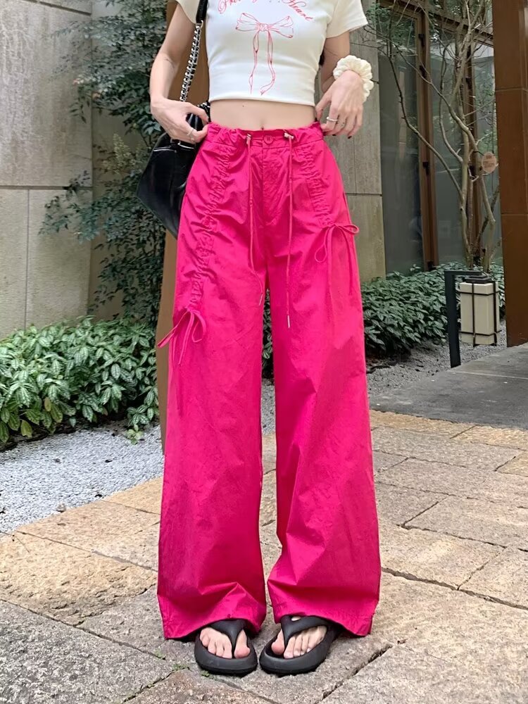 [Zestiva] trơn basic Y2k Quần dài quần túi hộp nữ quần ống rộng nữ 3.7