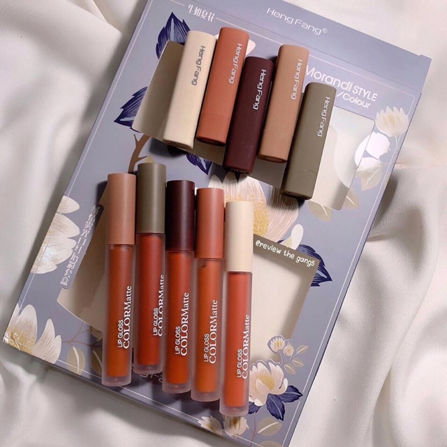 [HCM]Set son Morandi 10 cây Son Lipgloss Hengfang Set son lì + son kem tone màu chuẩn - Hàng nội địa Trung