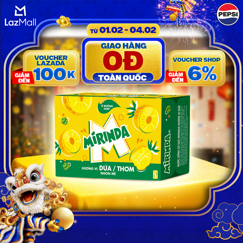 [SALE TẾT] Thùng 24 Lon Nước Ngọt Giải Khát Có Gaz Mirinda Dứa (320ml/lon)