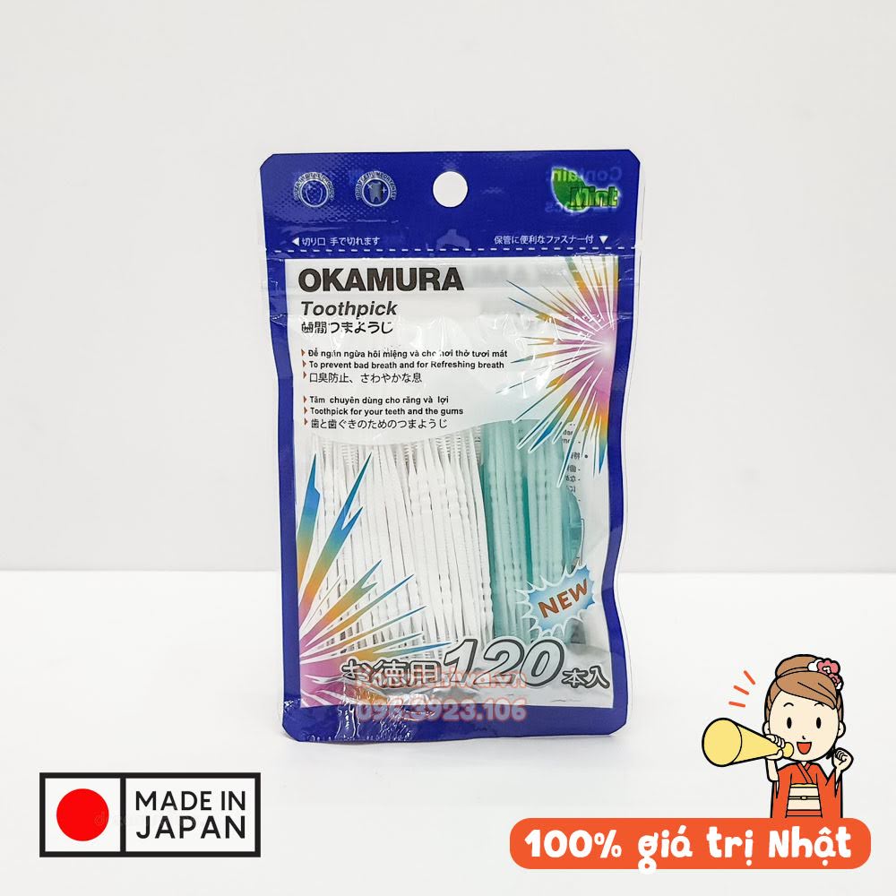 Tăm Nhựa Nha Khoa Okamura Nhật Bản Gói 120 Chiếc Cao Cấp Tiện Dụng