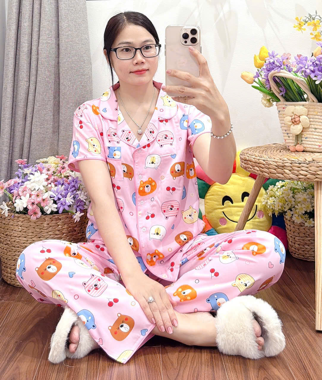 Đồ bộ tole nữ Pijama quần dài tay lỡ Pijama set women