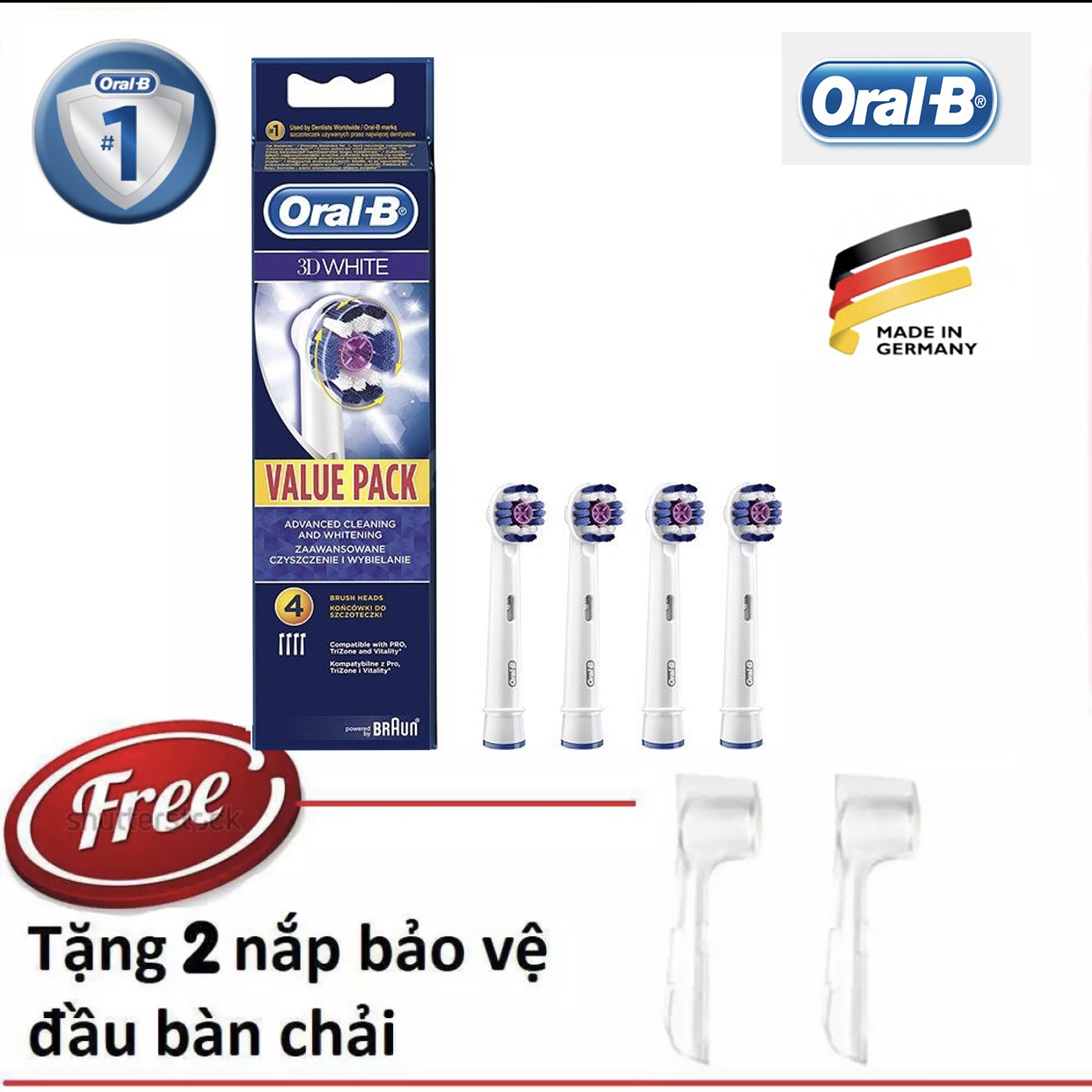 [Hcm]Bộ 4 Đầu Chải Thay Thế 3D White Oralb Làm Bóng Bề Mặt Răng
