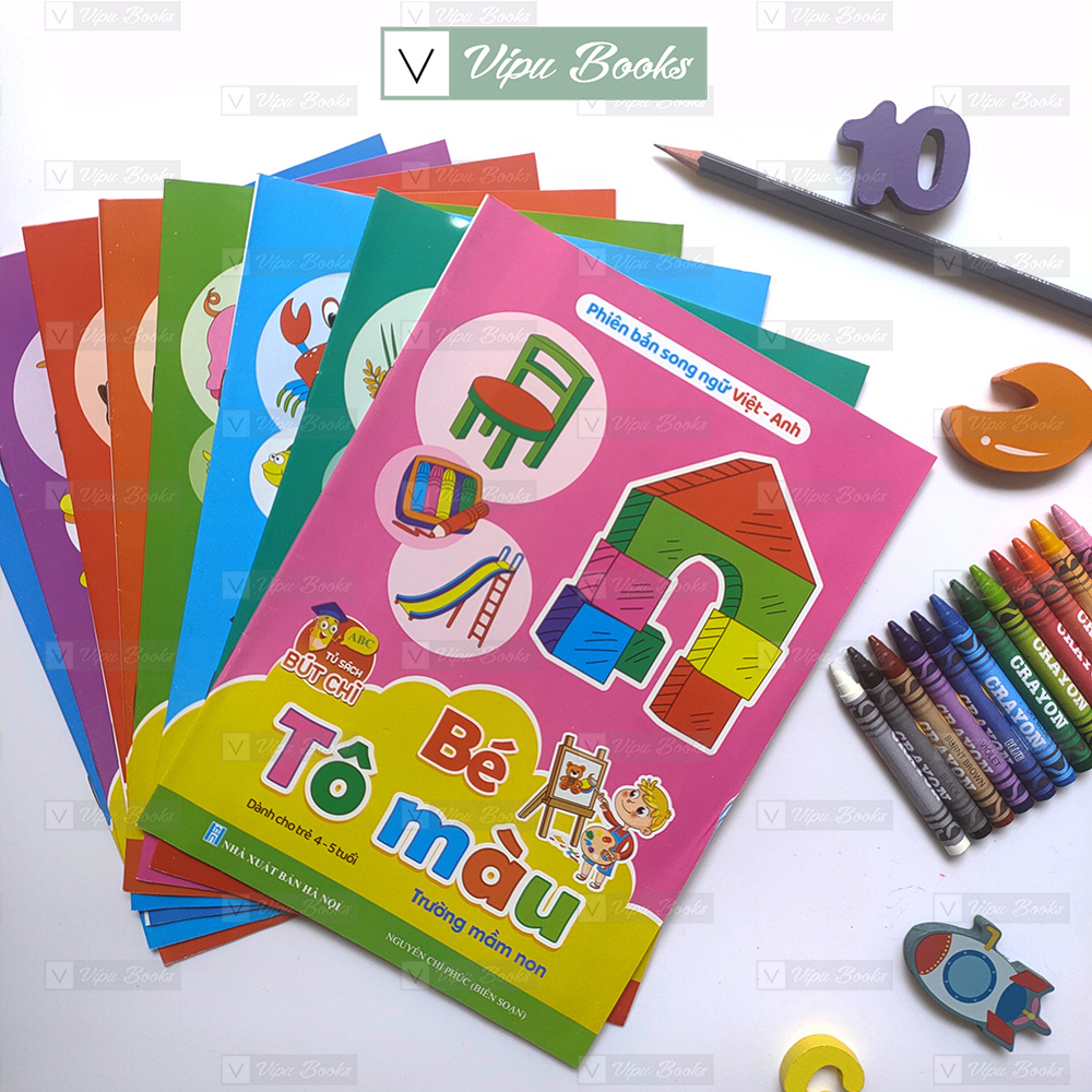 Bộ Sách Tô Màu Song Ngữ Anh Việt Cho Bé 4-5 Tuổi(08 Quyển Tô Màu)