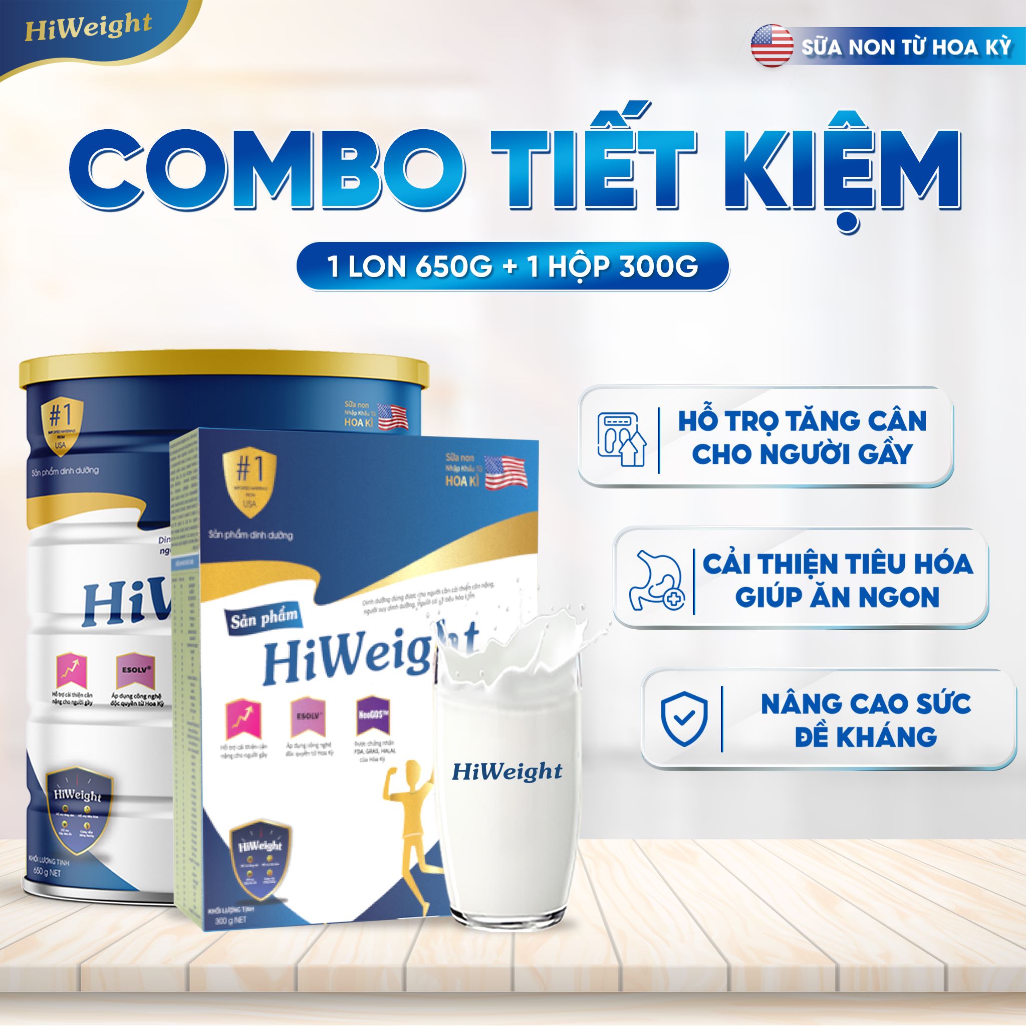 Sữa tăng cân HiWeight 650g - Sữa non nhập khẩu từ Hoa Kỳ dành cho người gầy và trẻ trên 10 tuổi