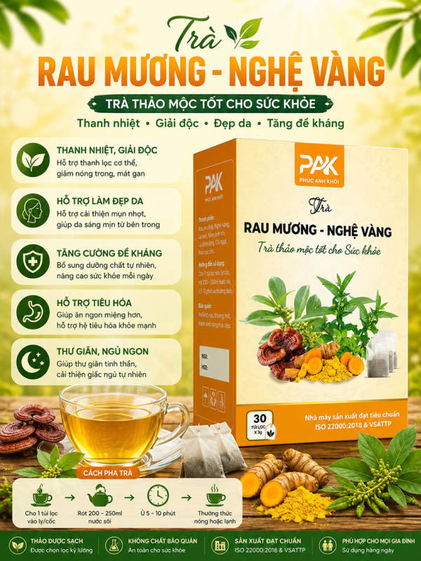 Trà rau mương ngệ vàng hộp 30 túi 3g - Hỗ trợ dạ dày