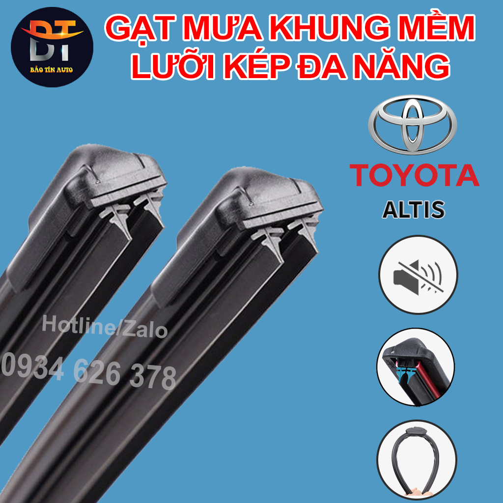 [LƯỠI KÉP] Bộ gạt mưa lưỡi kép cao cấp TOYOTA ALTIS thanh cần gạt nước mưa 2 lưỡi khung mềm đa năng 