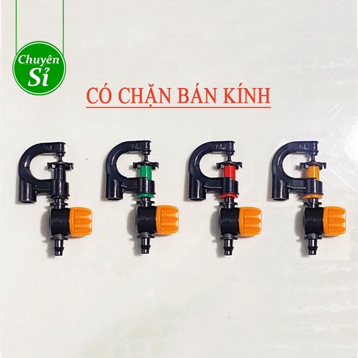 [Sỉ 100 bộ] Béc tưới gốc G5 cải tiến có miếng chặn bán kính kèm van khóa ống 6-8mm béc xoay 360 phun