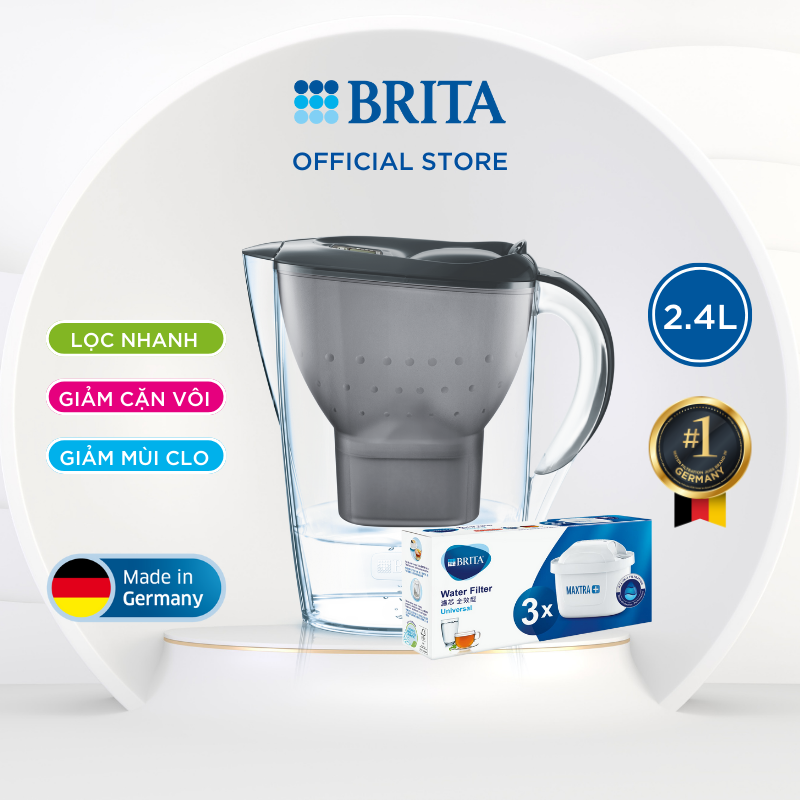 Combo Bình lọc nước BRITA Marella Cool 2.4L kèm Hộp 3 lõi lọc BRITA Maxtra Plus - Hàng Chính Hãng