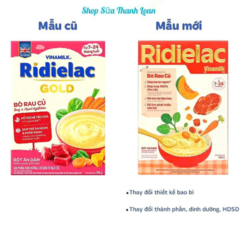 (Mẫu Mới) Bột Ăn Dặm VINAMILK RIDIELAC GOLD Bò Rau Củ 200g.
