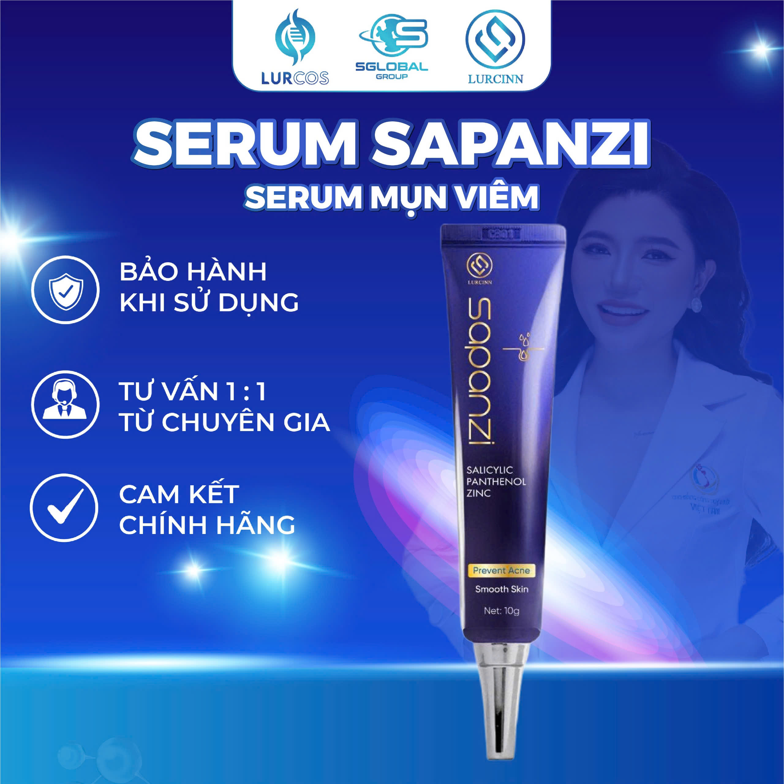 Serum Chăm Sóc Da Mụn Mờ Thâm LURCINN SAPANZI Prevent Acne 10ml