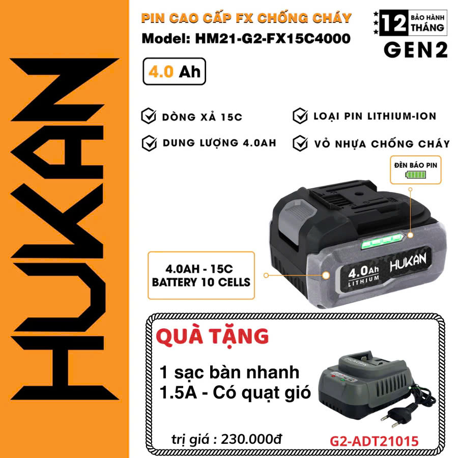 Tặng sạc Pin HUKAN 10 Cell G2-FX15C4000 Dòng xả 15C Dung lượng 4Ah TẶNG 1 SẠC 2.5A