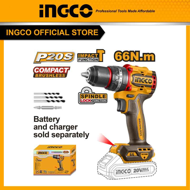 Máy khoan búa pin 20V 3 chức năng có búa motor không chổi than lực siết 66Nm INGCO CIDLI206681 | CIDLI20668 (khoan tường siết vít khoan gỗ)