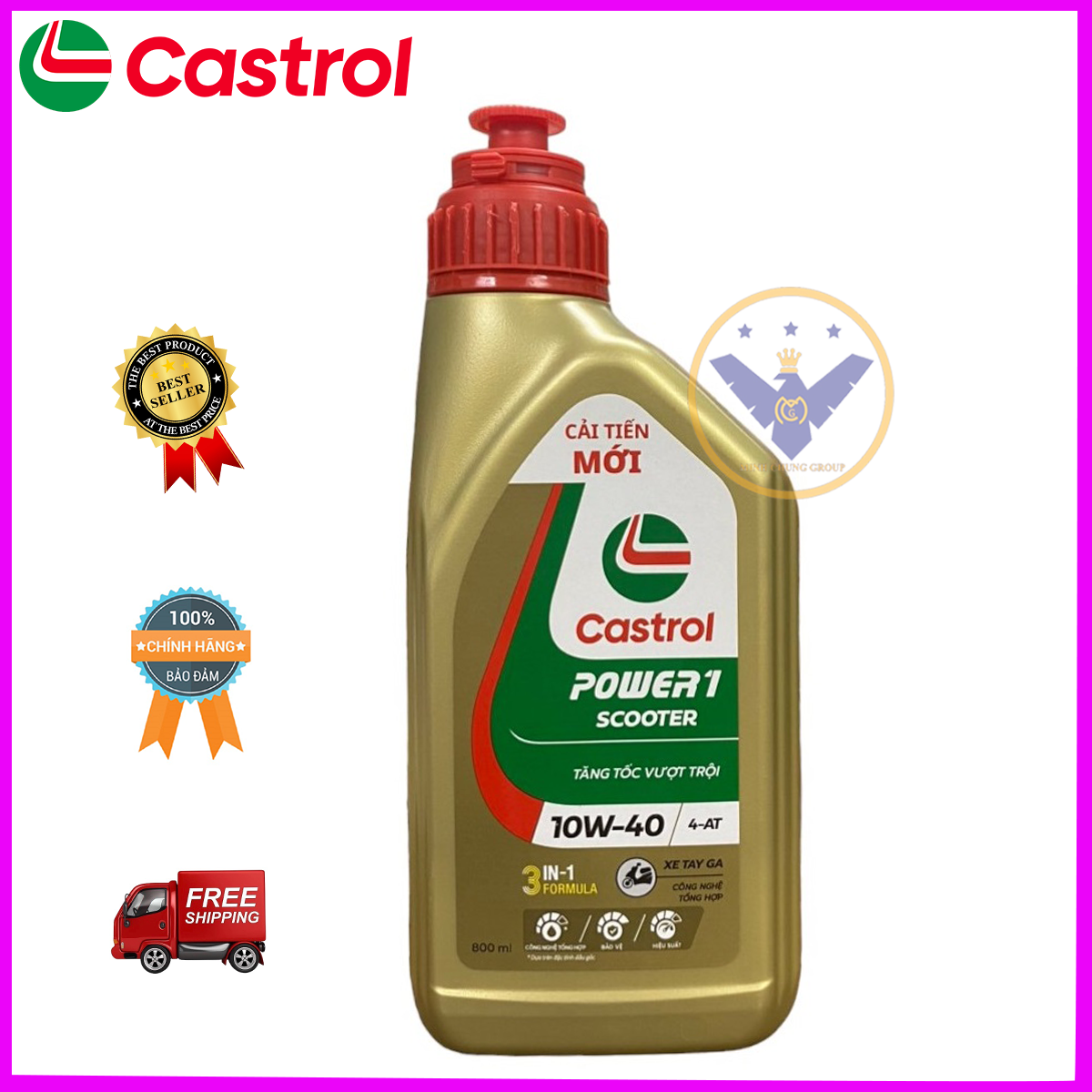 Dầu nhớt xe máy tay ga cao cấp tổng hợp Castrol Power 1 Scooter 10W40 lon 800ml