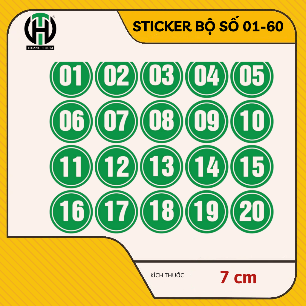 Sticker Bộ Số 01-60 Dán Số Thứ Tự Cho Nhà Hàng Quán Cà Phê Quán Ăn Decal Nhựa Không Thấm Nước