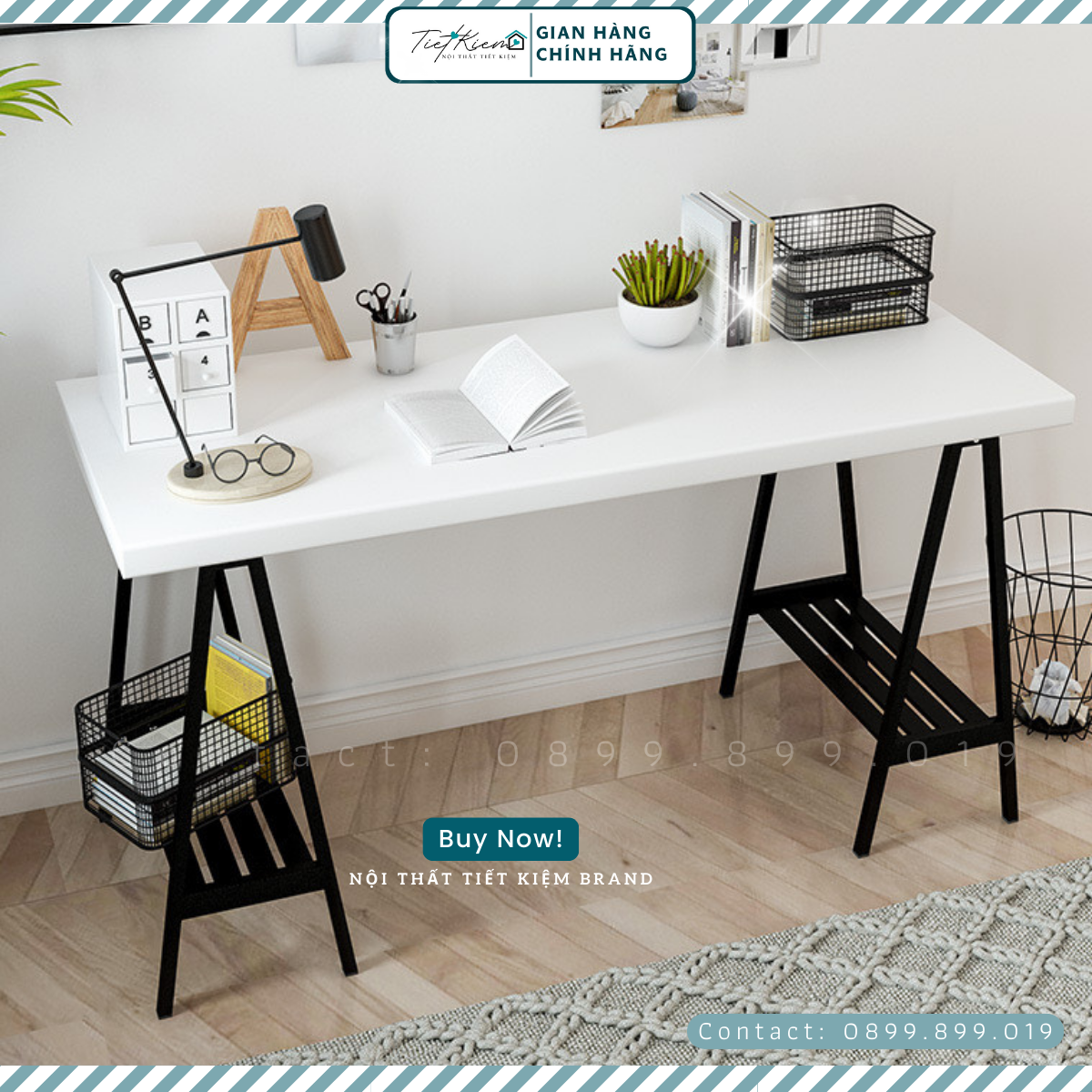 Bàn làm việc ikea gỗ để làm bàn máy tính chân sắt sơn tĩnh điện Thất Tiết Kiệm đã ráp sẵn BLV188999 