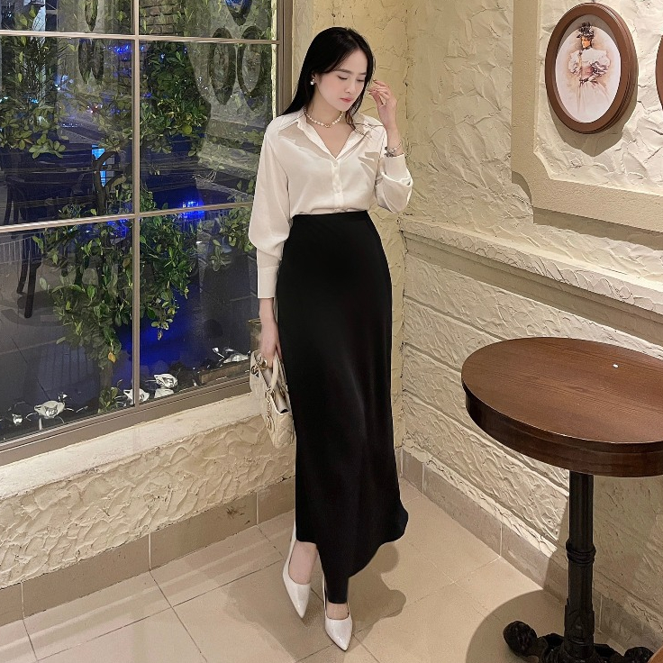 MYAN DESIGN Chân Váy Lụa Dáng Dài Đuôi Cá Thiết Kế Tôn Dáng Vvn032413