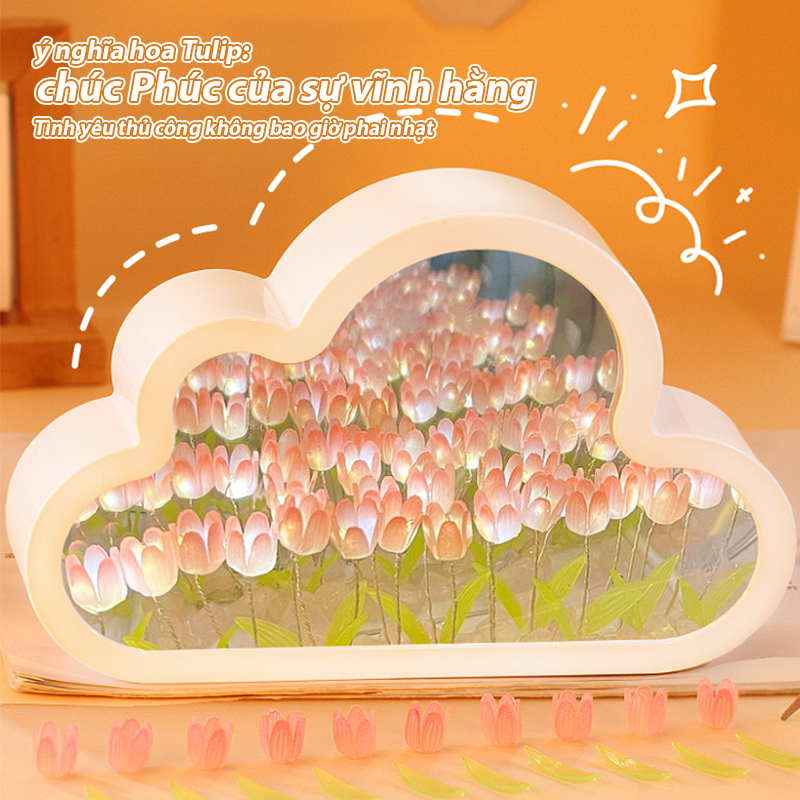 Tặng túi +20 bôngĐèn hoa tulip Tulip Đèn Ngủ led Hình Đám Mây Sáng Tạo Để Bàn Trang Trí diy