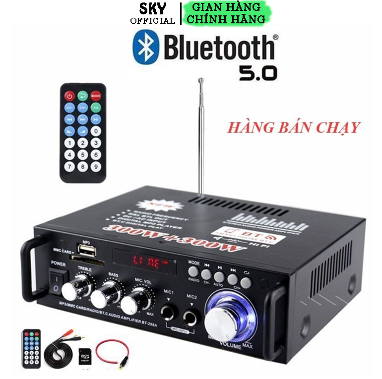 Amly Bluetooth Mini KAW BT298A  Amly Karaoke Gia Đình Giá Rẻ Amply Hát Karaoke Kết Nối Bluetooth Công Suất Lớn 220v 12V DC Bảo Hành 12 Tháng