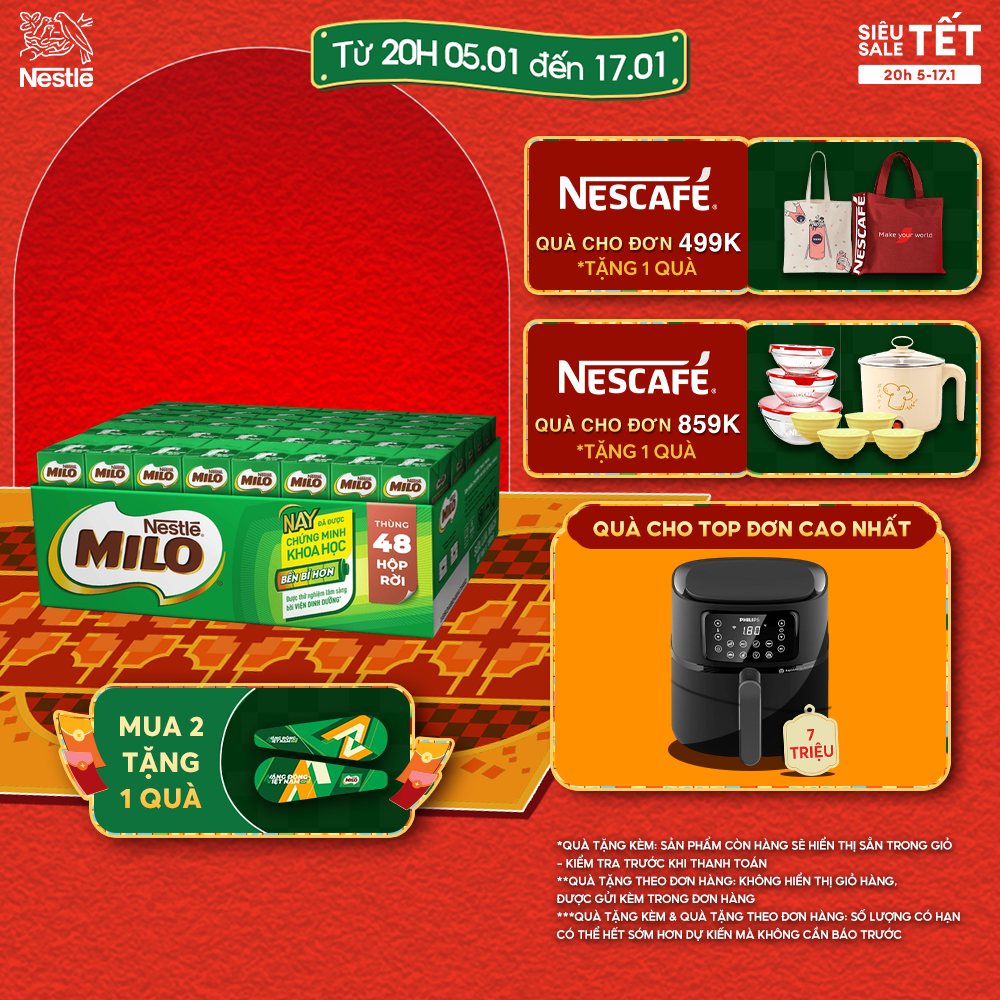 [ƯU ĐÃI THÁNG 1] [FREESHIP HCM & HN] [Không màng co] Sữa lúa mạch Nestlé® MILO® thùng 48 hộp x 180ml