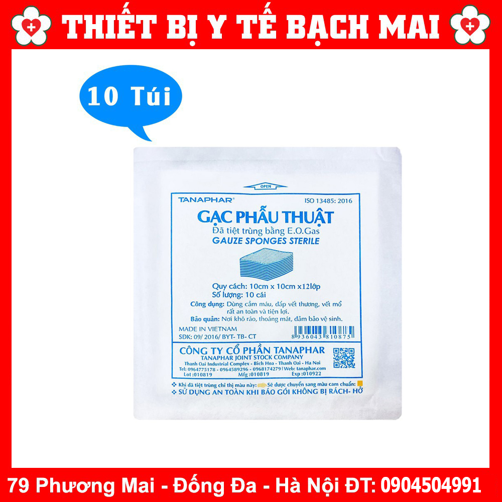 Băng Gạc Phẫu Thuật Y Tế Tiệt Khuẩn 8 Lớp (Túi 10 Miếng)