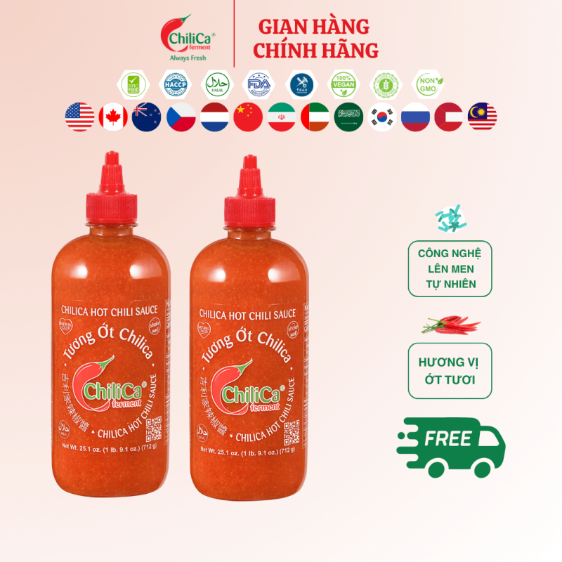Bộ 2 Tương Ớt ChiliCa 712g - Lên Men Tự Nhiên Không Chất Điều Vị Không Hương Liệu Không Phẩm Màu
